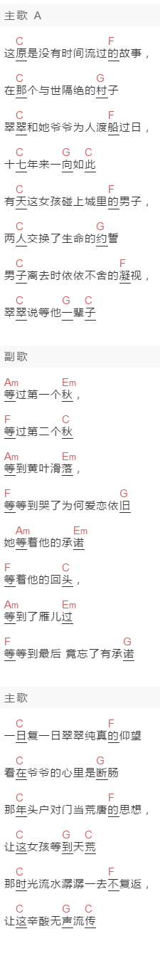 黄磊《等等等等》吉他谱C调和弦谱(txt)1