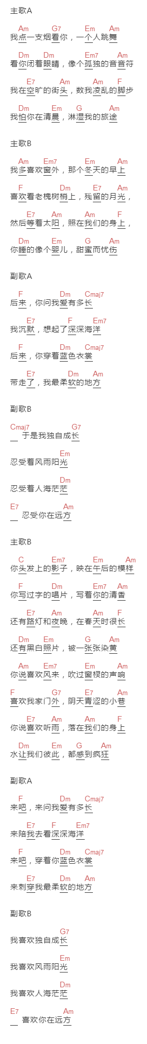 老狼《给S》吉他谱C调和弦谱(txt)1