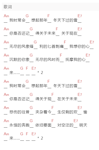 李志《罗庄的冬天》吉他谱C调和弦谱(txt)1