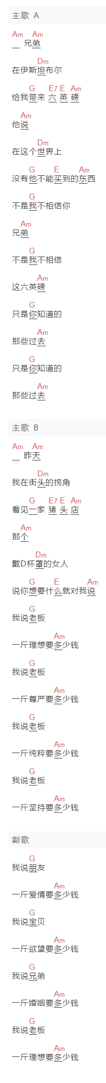 李志《翁庆年的六英镑》吉他谱C调和弦谱(txt)1
