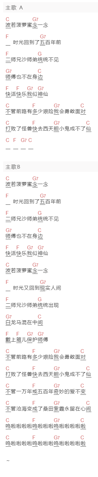 余晓维《般若波罗蜜》吉他谱C调和弦谱(txt)1