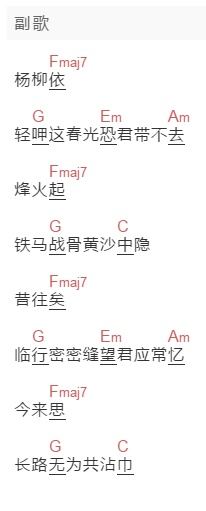 熙宝《虞美人》吉他谱C调和弦谱(txt)1
