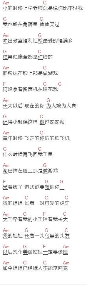 贾盛强《贾盛强姐姐》吉他谱C调和弦谱(txt)1
