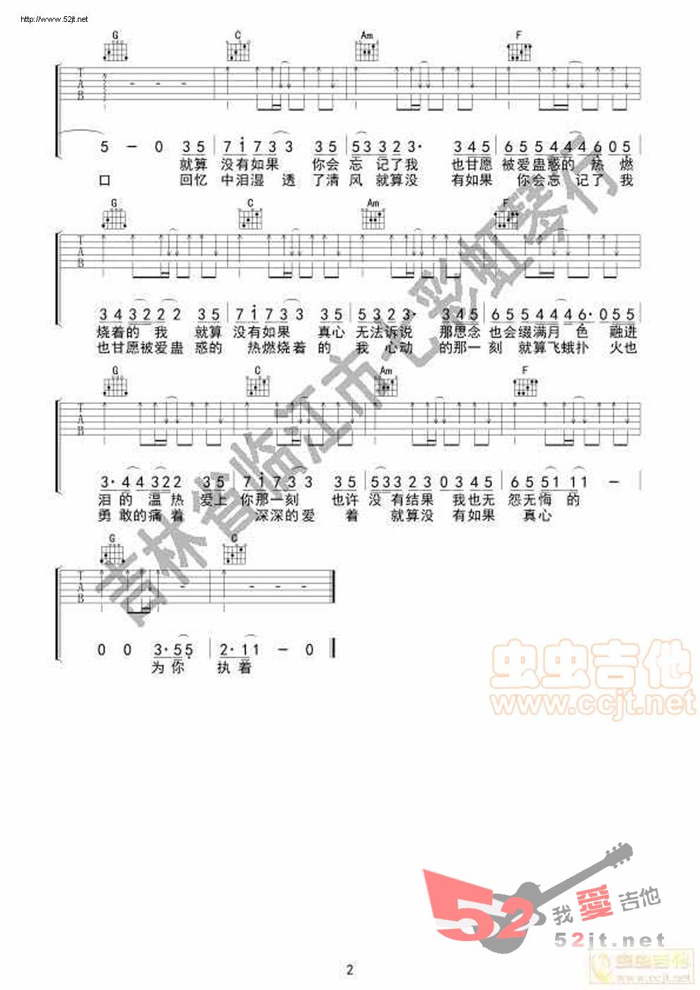 香香《就算没有如果》吉他谱C调六线谱(图)1