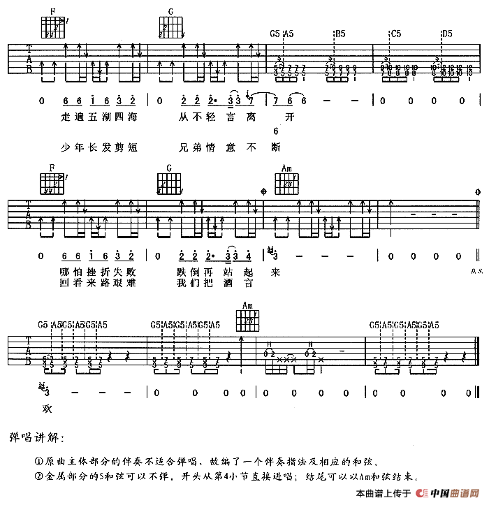 零点乐队《从零开始》吉他谱C调六线谱(图)1