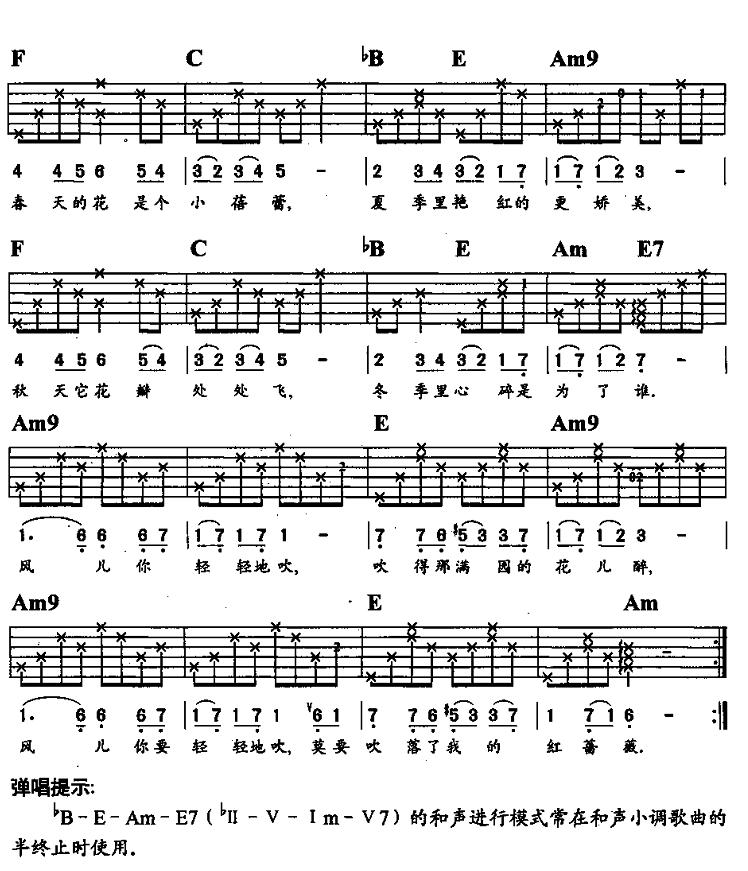 罗大佑《风儿你轻轻地吹》吉他谱C调六线谱(图)1