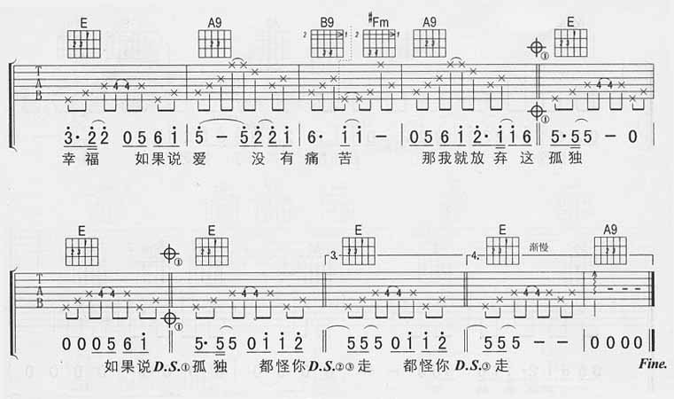 刀郎《都怪你》吉他谱A调六线谱(图)1