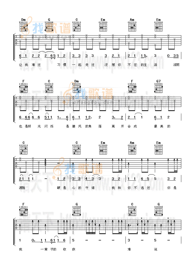 群星《难说再见》吉他谱C调六线谱(图)1
