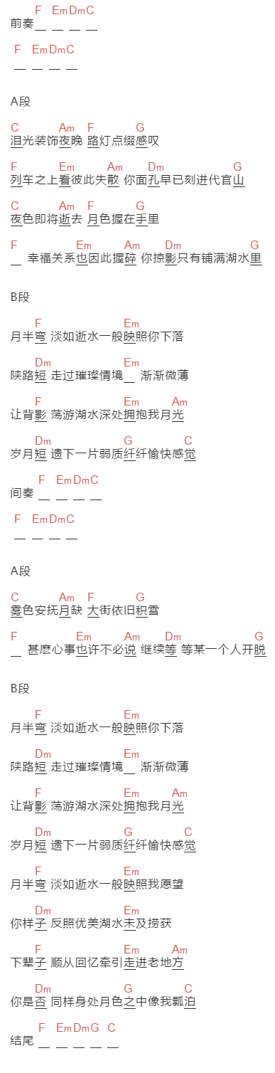 杨千嬅《捞月亮的人》吉他谱C调和弦谱(txt)1
