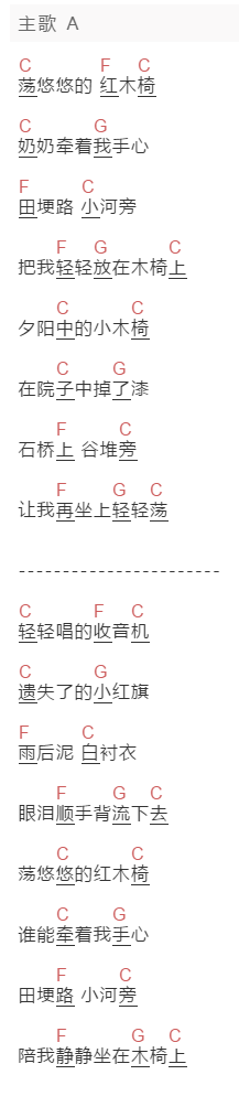 崔开潮《把我轻轻放在木椅上》吉他谱C调和弦谱(txt)1