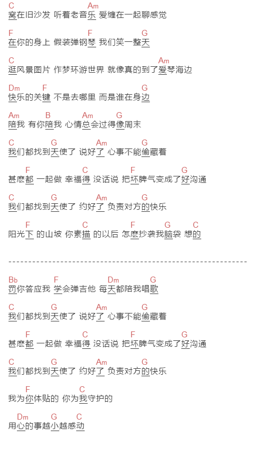 薛凯琪《找到天使了》吉他谱C调和弦谱(txt)1