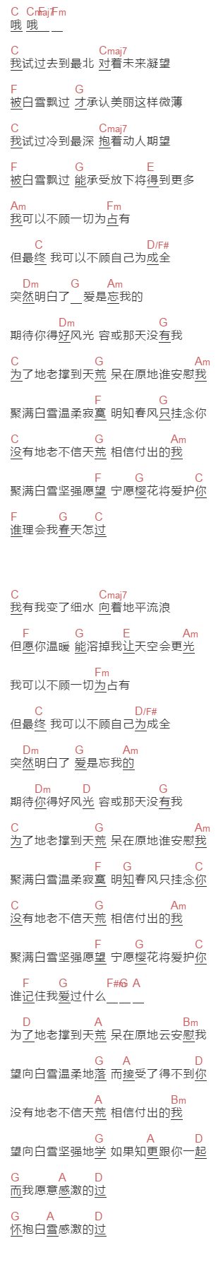 《我说》吉他谱C调和弦谱(txt)1