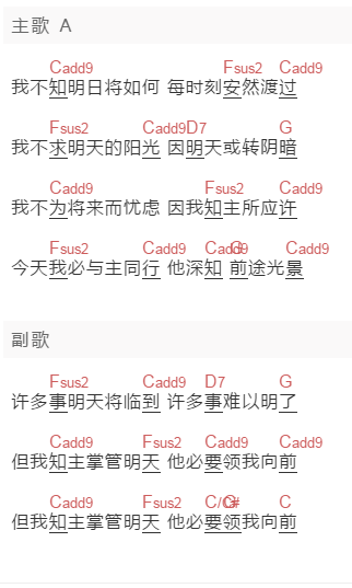 王芷蕾《我知谁掌管明天》吉他谱C调和弦谱(txt)1