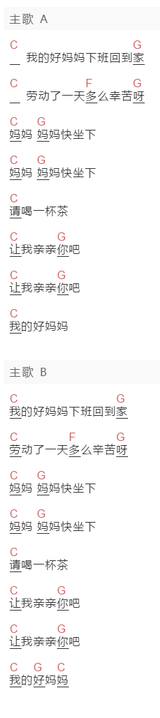 儿歌《我的好妈妈》吉他谱C调和弦谱(txt)1