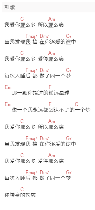 萧亚轩《我爱你那么多》吉他谱C调和弦谱(txt)1