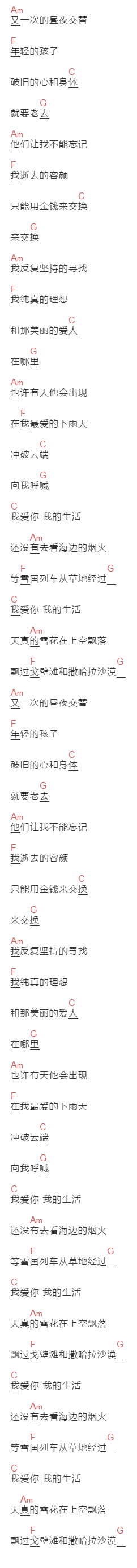 海底时光机《我爱你我的生活》吉他谱C调和弦谱(txt)1
