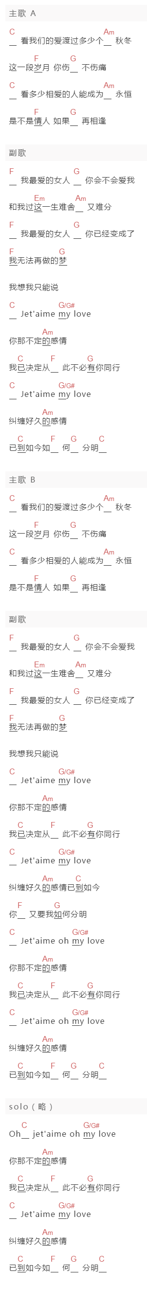 张信哲《我最爱的女人》吉他谱C调和弦谱(txt)1