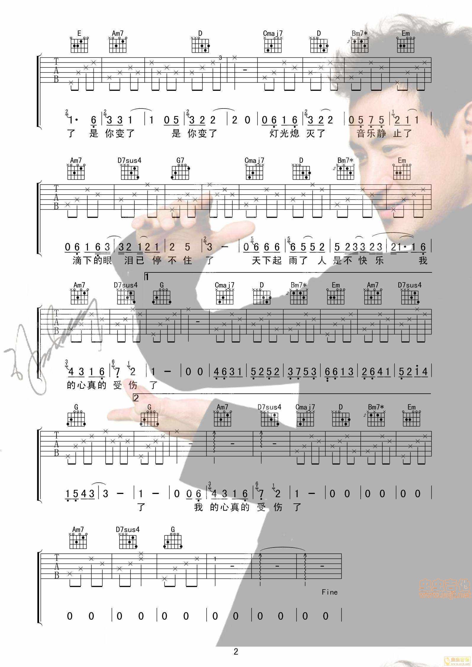 《我真的受伤了喀什怒放》吉他谱C调六线谱(图)1