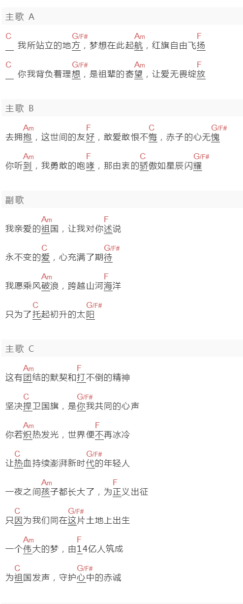 南征北战NZBZ《祖国》吉他谱C调和弦谱(txt)1