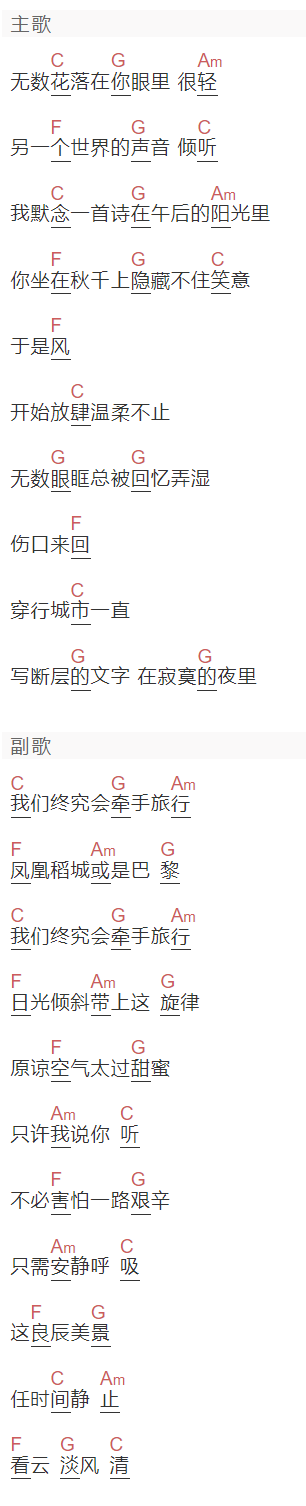许飞《我们终究会牵手旅行》吉他谱C调和弦谱(txt)1