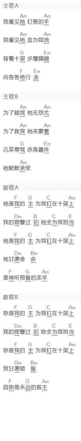 小羊诗歌《你是我永远的救主》吉他谱C调和弦谱(txt)1