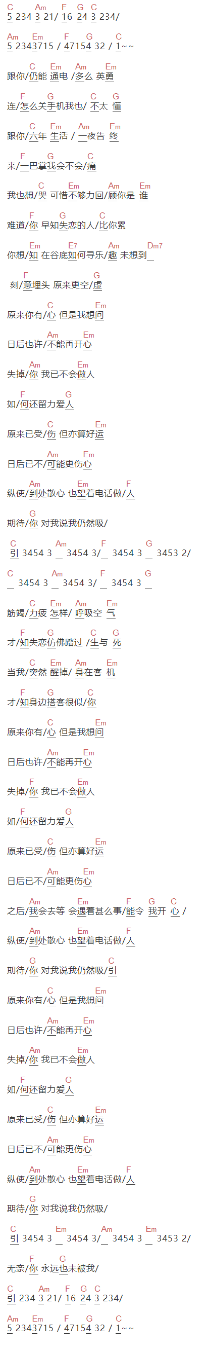 关心妍《你有心》吉他谱C调和弦谱(txt)1