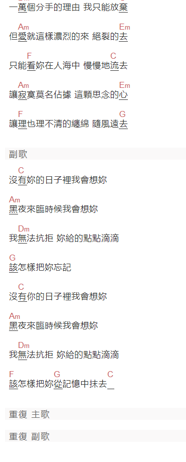 吳宗憲《我会想你》吉他谱C调和弦谱(txt)1