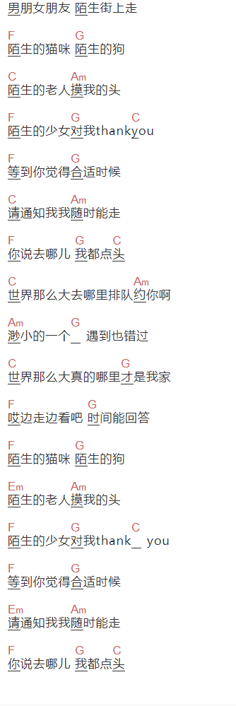 陈粒《我只去过东南亚》吉他谱C调和弦谱(txt)1