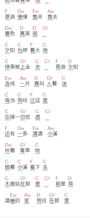 蔡幸娟《我家在那里》吉他谱C调和弦谱(txt)1