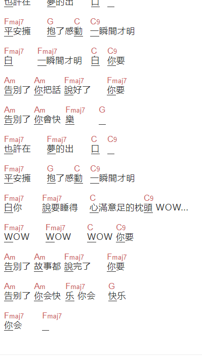 张悬《我想你要走了》吉他谱C调和弦谱(txt)1