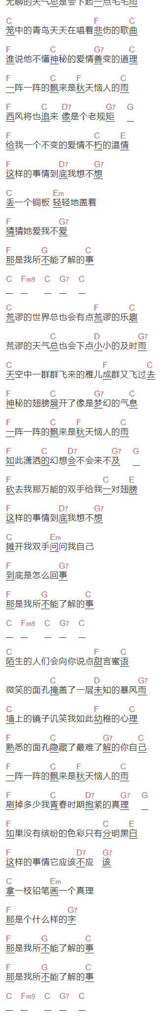 罗大佑《我所不能了解的事》吉他谱C调和弦谱(txt)1