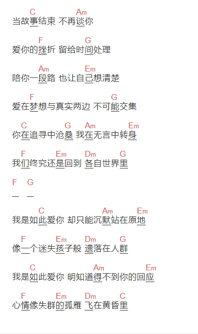 侯湘婷《我是如此爱你》吉他谱C调和弦谱(txt)1