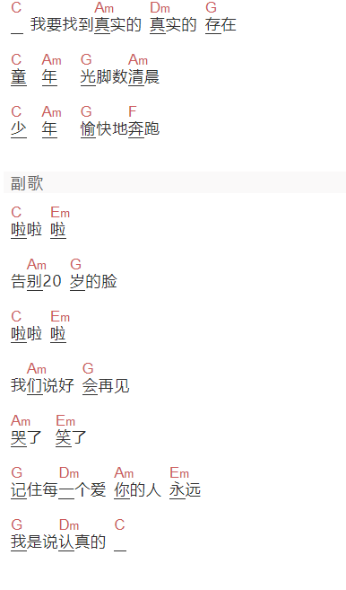 曹方《我是认真的》吉他谱C调和弦谱(txt)1