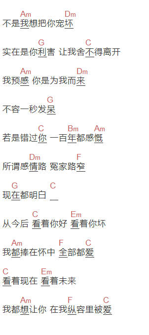 杜德伟《把你宠坏》吉他谱C调和弦谱(txt)1
