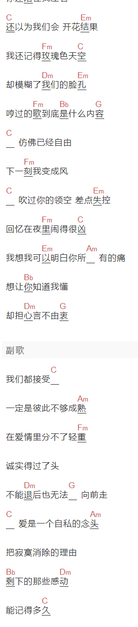 梁静茹《接受》吉他谱C调和弦谱(txt)1