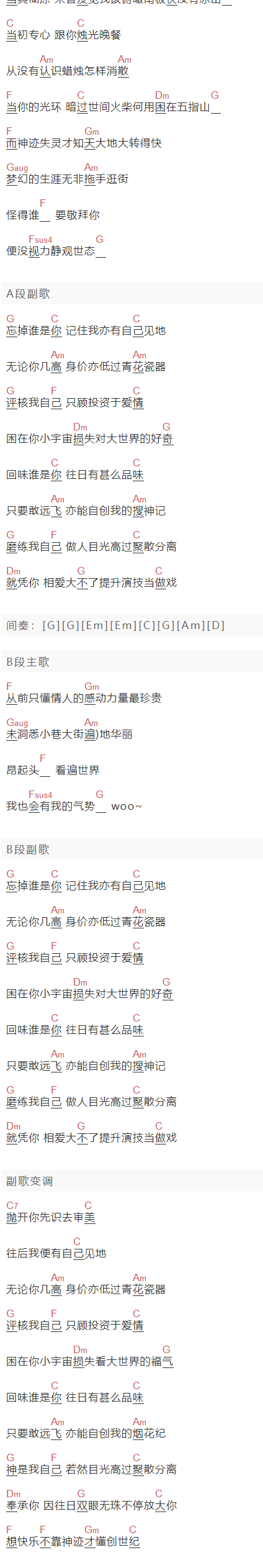 容祖儿《搜神记》吉他谱C调和弦谱(txt)1