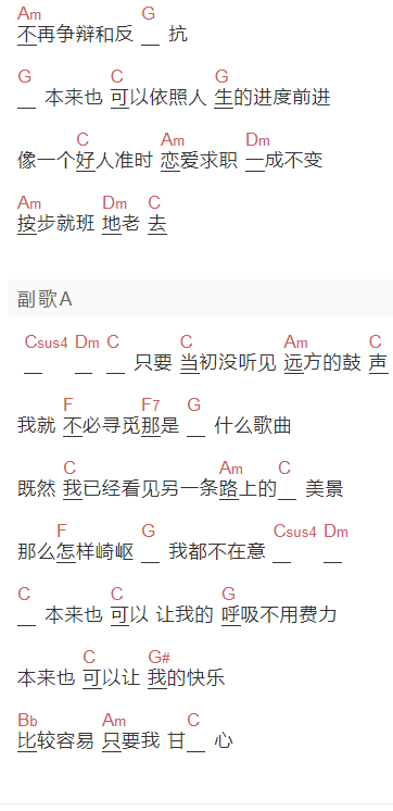 任贤齐《本来也可以》吉他谱C调和弦谱(txt)1