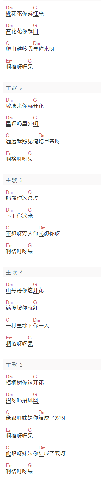 石占明《桃花红杏花白》吉他谱C调_1