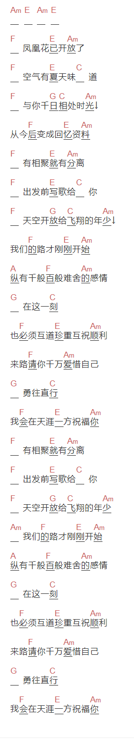 林志炫《毕业纪念册》吉他谱C调和弦谱(txt)1