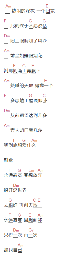 刘德华《永远寂寞》吉他谱C调和弦谱(txt)1