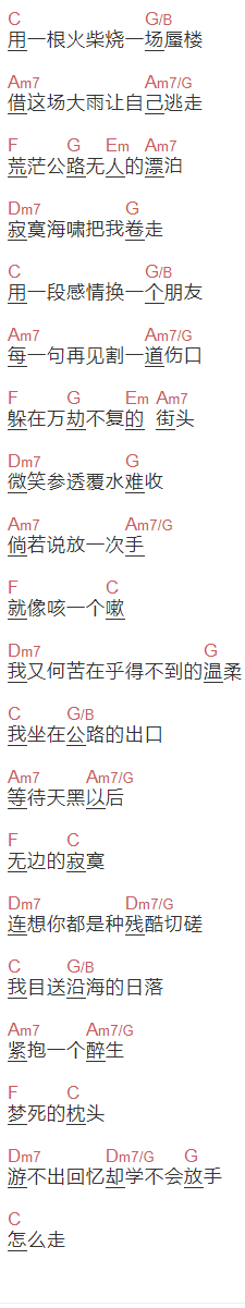 《沿海公路的出口》吉他谱C调和弦谱(txt)1