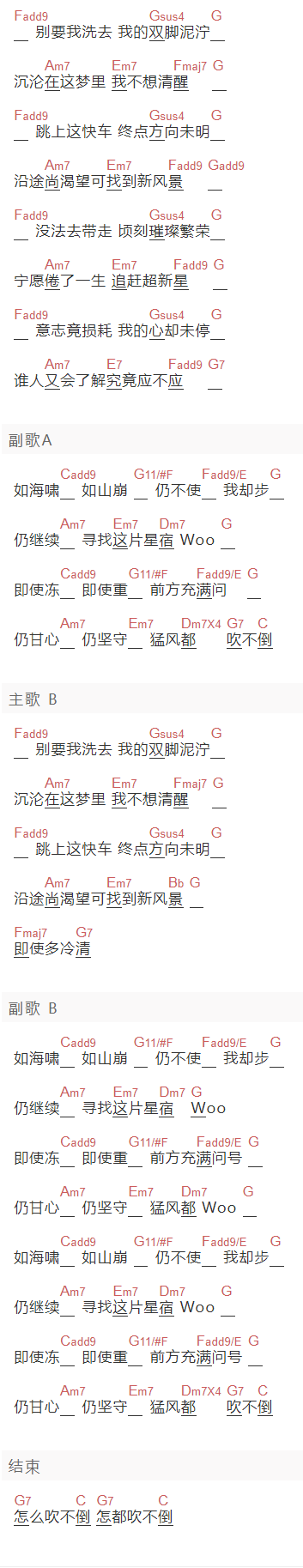 Soler《海啸》吉他谱C调和弦谱(txt)1