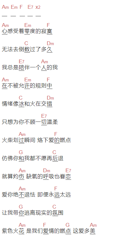 《燃点》吉他谱C调和弦谱(txt)1