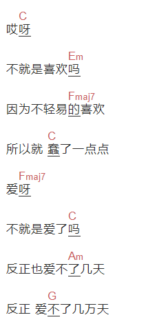 房东的猫《爱与喜欢的区别》吉他谱C调和弦谱(txt)1