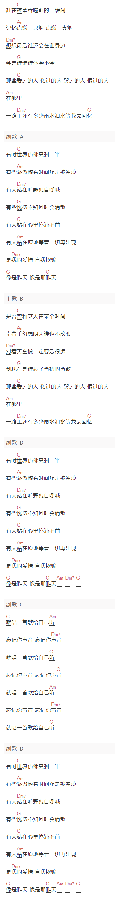 自游 (Free the Bird)《爱像是昨天》吉他谱C调和弦谱(txt)1