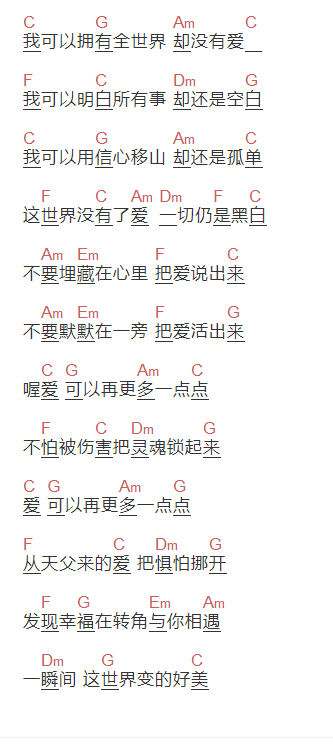 《爱可以再更多一点点》吉他谱C调和弦谱(txt)1