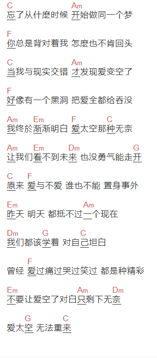 王心凌《爱太空》吉他谱C调和弦谱(txt)1