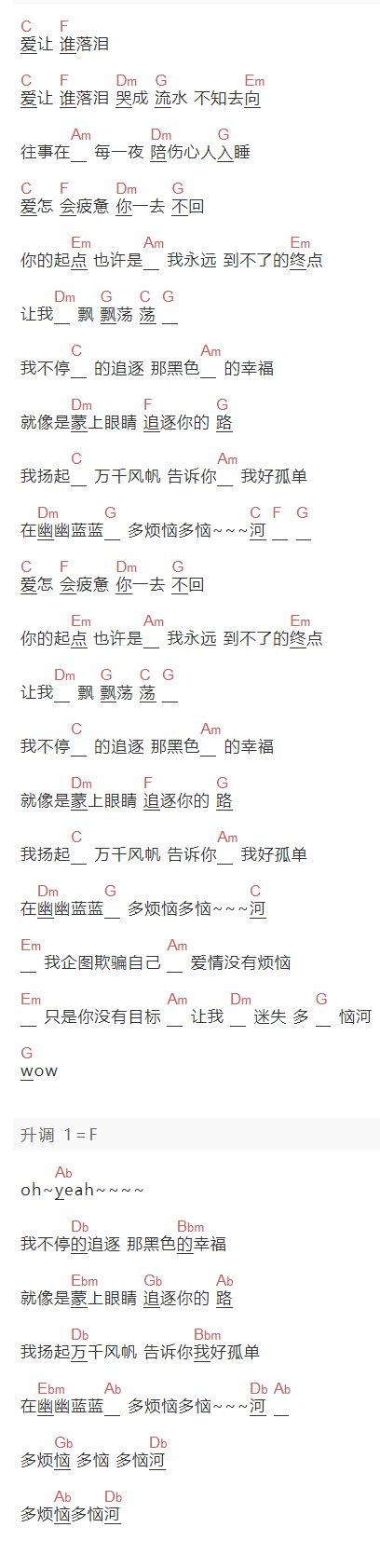 《爱情多瑙河》吉他谱C调和弦谱(txt)1