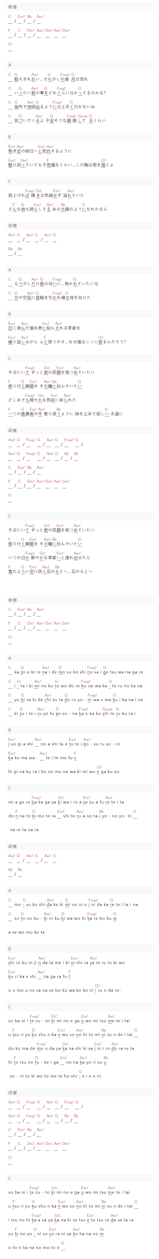 L'Arc~en~Ciel《瞳の住人》吉他谱C调和弦谱(txt)1