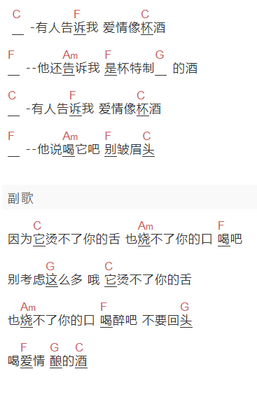 红蚂蚁乐队《爱情酿的酒》吉他谱C调和弦谱(txt)1